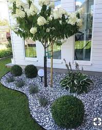 Excited Front Yard Landscaping Ideas With White Rocks Decor Renewal Backyard Landscaping Backyard Landscaping Designs Front Yard Landscaping