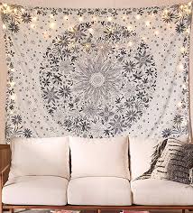 Amazon Com Neasow Bohemian Tapestry Wall Hanging Beige White Floral Tapestry With Dotted Daisy Med In 2020 Floral Bedroom Tapestry Wall Hanging Bedroom Wall Hangings