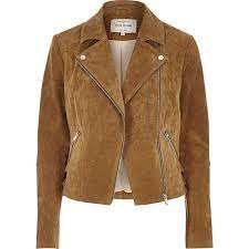 River Island Tan Suede Biker Jacket 125 Liked On Polyvore Featuring Outerwear Jackets Studded Bi Tan Suede Jacket Suede Biker Jacket Fitted Biker Jacket