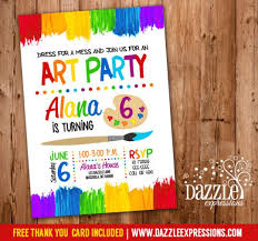 Birthday Invitation Card For 6 Year Old Boy Printable Painting Art Party Birthday Invitation Kids Art Or Paint Party Free Thank You Card Included Art Party Invitations Kids Art Party Birthday Party Invitations Free