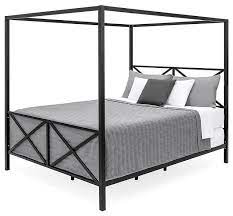 The only issue with this steel canopy bed is that the under mattress support tend to fall out quite frequently. Queen Size Modern Industrial Style Canopy Bed Frame In Black Metal Finish Transitional Canopy Beds By Hilton Furnitures Bcpcnbec59528481 Houzz