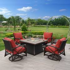 Find the perfect patio furniture & backyard decor at hayneedle, where you can buy online while you explore our room designs and curated looks for tips, ideas & inspiration to help you along the way. Mesa Fire Pit Table Set In Red Kinger Home Reviews On Judge Me