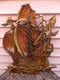 Vintage Homco 1958 3663 Syroco Gold Pirate Ship Wall Hanging Large Wall Hanging Vintage Shabby Chic Decor Homco
