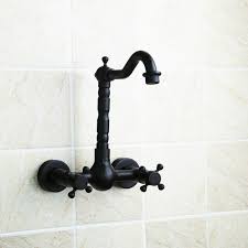 Wall-mounted Bathroom All Bronze Cold Hot Water Ancient Wall Faucet(Black  ancient)