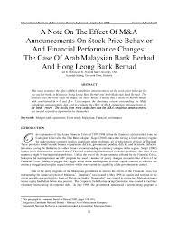 Bank pertanian malaysia berhad @ raub Pdf A Note On The Effect Of M A Announcements On Stock Price Behavior And Financial Performance Changes The Case Of Arab Malaysian Bank Berhad And Hong Leong Bank Berhad Jean Louis Tan