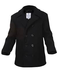 Details About Mens Coat Wool Us Navy Type Pea Coat Black