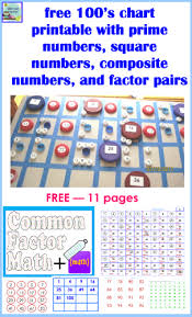 Math Chart Primes Squares Composite And Factor Pairs Free