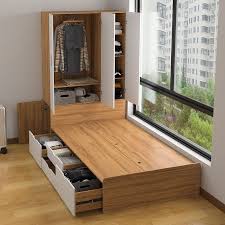 multi functional tatami high box storage double bed bookcase wardrobe integrated modern minimalist desain interior modern ide kamar tidur kecil ide kamar tidur
