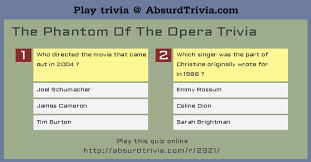 Test your sitcom knowledge with the tv trivia questions. The Phantom Of The Opera Trivia