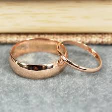 Rose Gold Wedding Band Set Solid 14k Rose Gold Rings Half Round Classic Style Customizable 2mm And 6mm Wide Rutledge Jewelers Wedding Band Sets Wedding Rings Rose Gold Wedding Bands