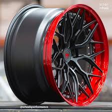 Black And Red Wheels Stunning Vossen Forged S17 01 3 Piece Wheels Finished In Satin Black Centers And Polished Vossen Red Outers Wheels Are Availa Wheel Rims Car Wheels Jdm Wheels