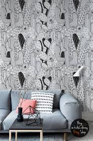 Black And White Cactus Wallpaper Comic Cacti Wallpaper Black And White Cactus Floral Wall Etsy In 2020 Wall Murals Kids Room Wall Murals Floral Wall