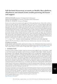 Pdf Self Declared Throwaway Accounts On Reddit How Platform Affordances And Shared Norms Enable Parenting Disclosure And Support
