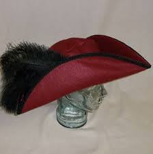 Red Pirate Hat Classic Tricorn With Black Trim Cockade And Etsy Pirate Hats Feather Hat Hats