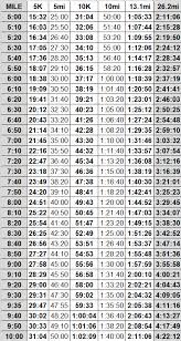 19 Described Runners Pace Chart