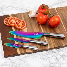 Thyme Table 3 Piece Titanium Stainless Steel Blade Kitchen Knife Set Rainbow Walmart Com Knife Set Kitchen Rainbow Knife Set Knife Sets