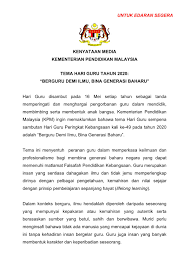 Tema sambutan hari guru untuk tahun 2021 yang telah diumumkan oleh kementerian pendidikan malaysia adalah berguru demi ilum, bina generasi baharu. Kpm Kenyataan Media Tema Hari Guru Tahun 2020 Berguru Demi Ilmu Bina Generasi Baharu