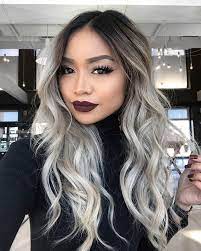 Ash Blond Platinum Hair Dark Black Roots Hair Tan Olive Skin Asian Ombre Bayalage Fall Hair Grey Ombre Hair Ombre Hair Blonde Light Hair