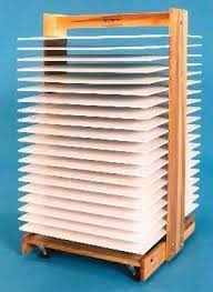 I turned a $12 ikea dresser frame into a drying rack by substituting the wire basket drawers for simple sheets of corrugated plastic. Www Megaschoolsupply Com Art Room Art Studio Organization Art Classroom