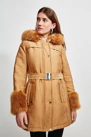 Size xs from halogen, a nordstrom brand. Faux Fur Trimmed Parka Coat Karen Millen
