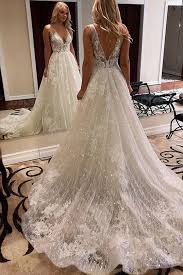 Sparkly Lace Ball Gown V Neck Open Back Wedding Dress With Appliques Sw333 In 2020 Beach Bridal Dresses Wedding Dresses Ivory Lace Wedding Dress