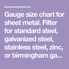 gauge size chart for sheet metal filter for standard steel