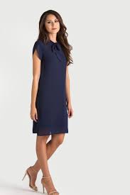 Adrienne Navy Ruffle Sleeve Bow Tie Shift Dress Shift Dresses Work Dresses For Work Fashion Outfits