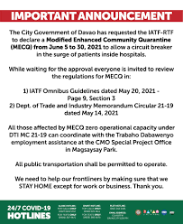 Jun 20, 2021 · mecq city: Important Announcement The City Government Of Davao Facebook