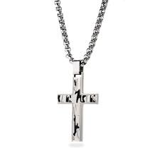 Mens 24 Stainless Steel Silver Box Chain Necklace Camo Camouflage Cross Pendant Mens Cross Necklace Necklace Stainless Steel Jewelry
