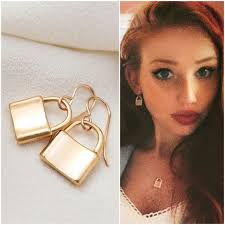 GOLD LOCK Earrings Matte Gold Padlock Necklace, TRENDING Small Lock Charm,  Trendy Jewelry Set Gift Her, Dainty Dangling Lock Pendant E5573