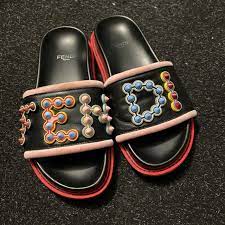 Fendi Studded Logo Slides Size 4 Used But Great Depop