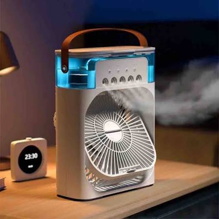 Ventilador y Humidificador portátil para el hogar, vaporizador de agua, aire acondicionado eléctrico con luz nocturna.