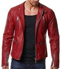 New Mens Faux Synthetic Red Leather Jacket Motorcycle Biker Bomber Slim Fit Jacket Leather Jacket Men Jackets Men Fashion Leather Jacket