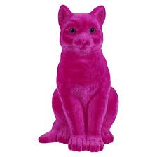 Sitting Flocked Green-Eyed Pink Cat