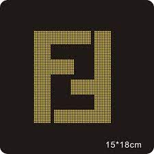 1x Large New Fendi Logo Inspire Gold Colour Rhinestone Iron Ons Fantasyforu Craft Supplies On Artfire Tee Shirt Print Fashion Logo Design Shop Design