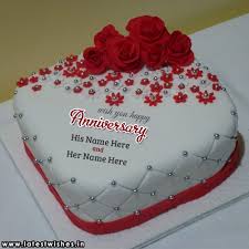 The 40th wedding anniversary is called the ruby anniversary. Write Name On Red Rose Flower Anniversary Cake