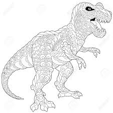 Supercoloring.com is super leuk voor alle leeftijden: Gestileerde Tyrannosaurus T Rex Dinosaurus Van De Late Krijtperiode Geisoleerd Op Een Witte Achtergrond Freehand Schets Voor Volwassen Anti Stress Kleur Boek Pagina Met Doodle En Zentangle Elementen Royalty Vrije Cliparts Vectoren