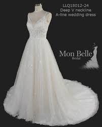 Is your wedding dress taking up too much space? Sasha Deep V Neckline A Line Sparkly Lace Wedding Dress Mon Belle Bridal