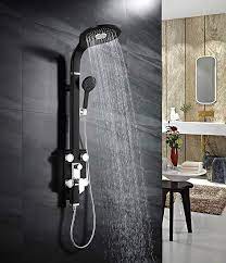 Amazon Com 49 Shower System With Rainfall Overhead And Showerhead Multi Functions Bathroom Adjustable Body Massage J Shower Tower Black Shower Shower Panels