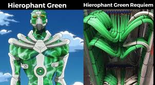 Hierophant green (ハイエロファントグリーン（法皇の緑） haierofanto gurīn) is the stand of noriaki kakyoin, featured in stardust crusaders. Kakyoin The Electrician R Shitpostcrusaders Jojo S Bizarre Adventure Know Your Meme