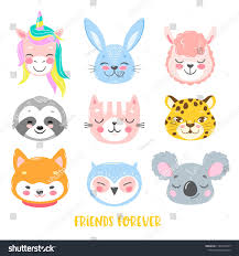 Set Of Vector Animals In Cartoon Style Cute Smiley Unicorn Bunny Llama Sloth Cat Leopard Dog Cute Animal Drawings Kawaii Cartoon Styles Cartoon Animals