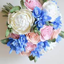Bridesmaids in navy dresses holding pastel bridal bouquet at cincinnati, ohio, wedding. Pink And Blue Wedding Bouquet Off 77 Buy