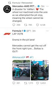 Bottas' wheel nut, shown in a state of disrepair. Formula 1 Retweeted Mercedes Amg Pet A Disaster For Valtteri The Wheel Nut Machined Onto The Axle As We Attempted The Pit Stop Meaning The Wheel Cannot Be Changed 298 795 4 128
