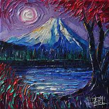 Mount Fuji Textural Impressionist Palette Knife Impasto Oil Painting Mona Edulesco Painting By Mona Edulesco