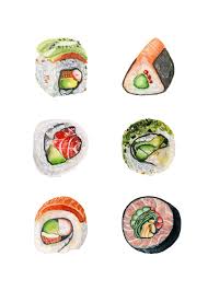 Sushi Watercolor Art Print Matte Or Linen Paper High Quality Etsy Sushi Art Sushi Drawing Sushi Art Print