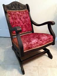 1800 S Victorian Walnut Red Velvet Solid Spring Rocking Chair Winged Lion Crest Rocking Chair Chair Red Velvet