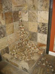 In most areas of your home it's such a natural look with each stone tile unique and varied in color. 30 Amazing Natural Stone Floors For Bathroom Design Ideas Design Decorating Stone Shower Rock Shower River Rock Shower