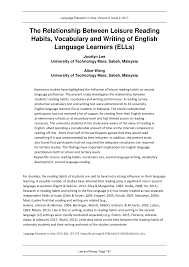 Hari kemahiran hidup is coming up. Pdf The Relationship Between Leisure Reading Habits Vocabulary And Writing Of English Language Learners Ells