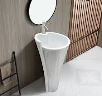 TCSC | Carrara White Marble Stand-alone Designer Pedestal Bathroom Sink  (W)16.5' (L)16.5' (H)36'