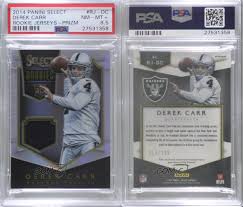 Derek carr prices (football cards 2014 topps platinum autograph rookie patch) are updated daily for each source listed above. 2014 Panini Select Rookies Jersey Prizm 299 Derek Carr Rj Dc Psa 8 5 Rookie Ebay